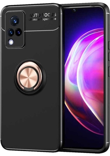 Vivo V21 Uyumlu Kılıf Ravel Silikon Kapak, Siyah-Rose Gold