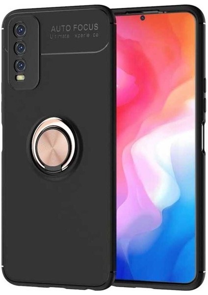 Vivo Y20S Uyumlu Kılıf Ravel Silikon Kapak, Siyah-Rose Gold