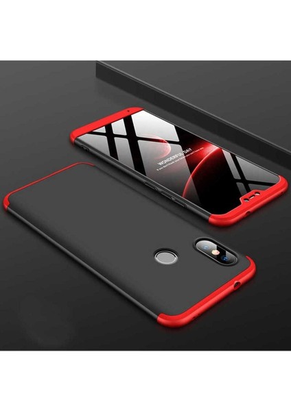 Xiaomi Mi A2 Lite Uyumlu Kılıf Ays Kapak, Siyah-Kırmızı