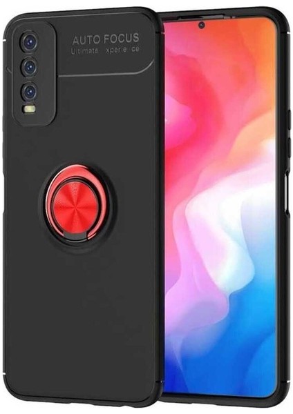 Vivo Y20S Uyumlu Kılıf Ravel Silikon Kapak, Siyah-Kırmızı