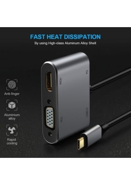 Macbook Uyumlu Type-C™ To 4K Ultra Hd 1080P Hdmı/ Vga/ Pd Şarj/ USB 3.0 4ın1 Çevirici Hub Adaptör indirimleri