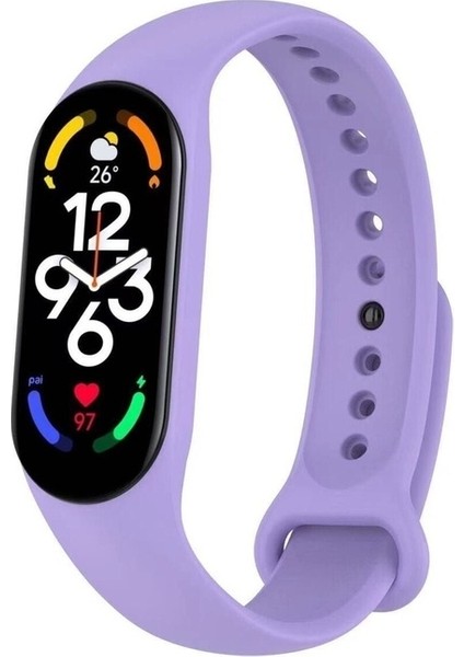 Xiaomi Mi Band 5 / Mi Band 6 / Mi Band 7 Uyumlu Kordon Silikon Ayarlanabilir Spor Bileklik, Lila