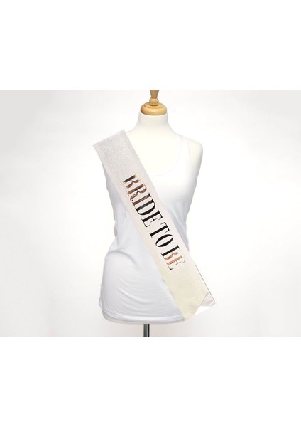 Beyaz Üzeri Gümüş Büyük Bride To Be Yazılı Simli Işıltılı Kuşak Kemer 10 cm Genişlik (Lisinya)