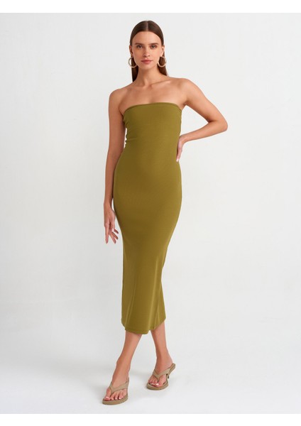 91100 Straplez Midi Elbise-Haki