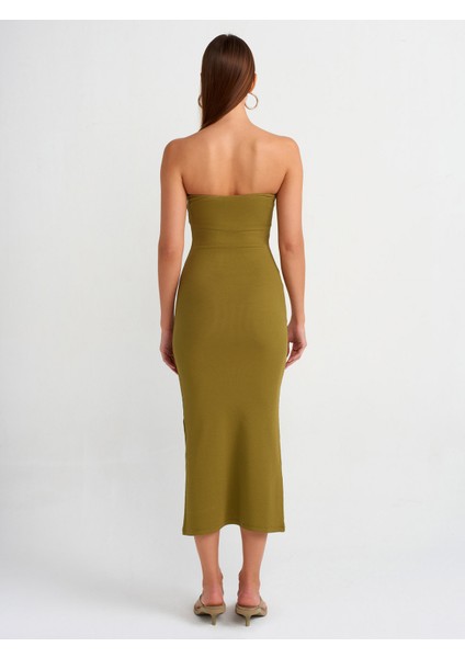 91100 Straplez Midi Elbise-Haki