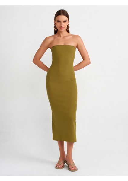 91100 Straplez Midi Elbise-Haki
