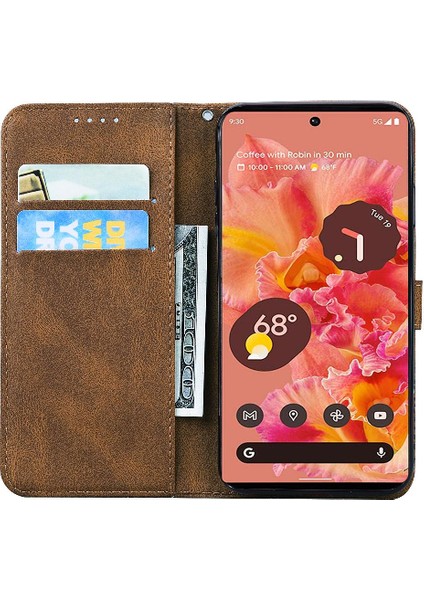 Google Piksel 6 Deri Cüzdan Büyük Kelebek Kickstand Koruyucu Kılıf (Yurt Dışından)