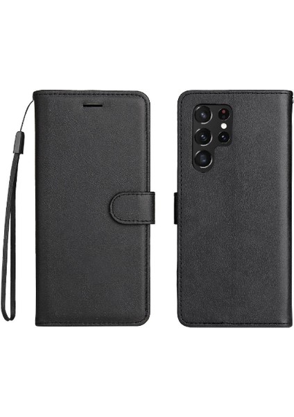 Kart Yuvası ile Samsung Galaxy S22 Ultra Klasik Düz Renk Için Flip Case (Yurt Dışından)