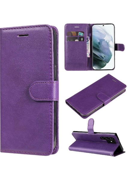 Kart Yuvası ile Samsung Galaxy S22 Ultra Klasik Düz Renk Için Flip Case (Yurt Dışından)
