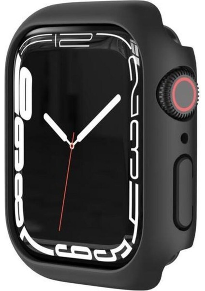 Apple Watch Uyumlu Kasa ve Ekran Koruyucu Sert Silikon Renkli 360 Sert Pc Klasik Gard 01, Siyah