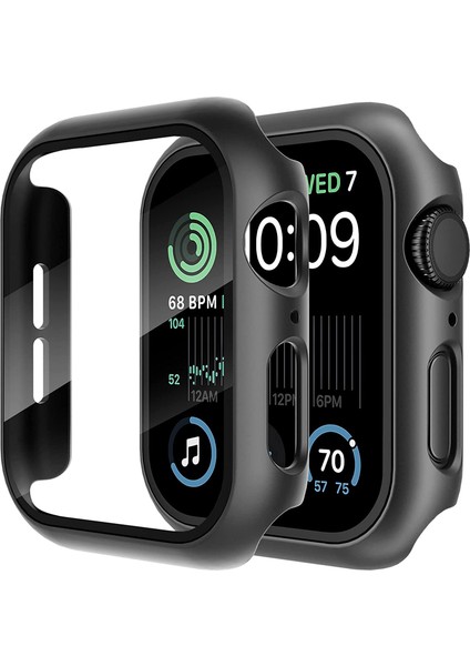 Apple Watch Uyumlu Kasa ve Ekran Koruyucu Sert Silikon Renkli 360 Sert Pc Klasik Gard 01, Siyah indirimleri