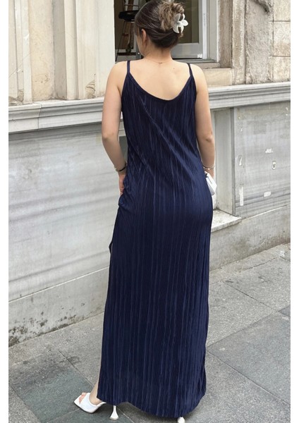 Kadın Laci Ince Askılı V Yaka Yırtmaç Detaylı Uzun Pliseli Elbise indirimleri