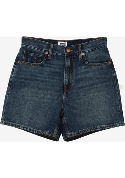 Yüksek Bel Relaxed Indigo Kadın Denim Şort DT10516