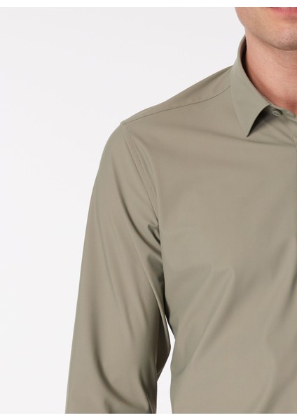Slim Fit Gömlek Yaka Düz Yeşil Erkek Gömlek Demo Deıva modelleri