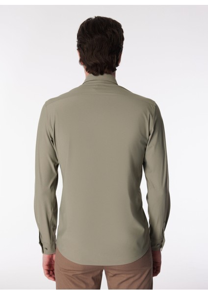 Slim Fit Gömlek Yaka Düz Yeşil Erkek Gömlek Demo Deıva indirimleri