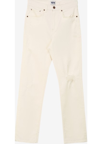 Yüksek Bel Düz Paça Slim Straight Beyaz Kadın Denim Pantolon Dtk334