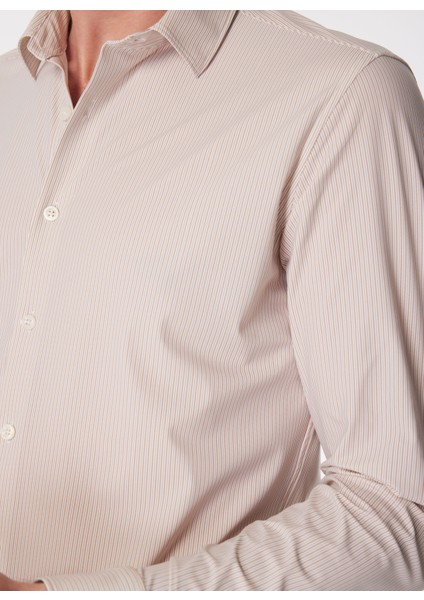 Slim Fit Gömlek Yaka Çizgili Bej Erkek Gömlek Demo Tst Tropea fırsatları