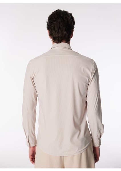 Slim Fit Gömlek Yaka Çizgili Bej Erkek Gömlek Demo Tst Tropea indirimleri