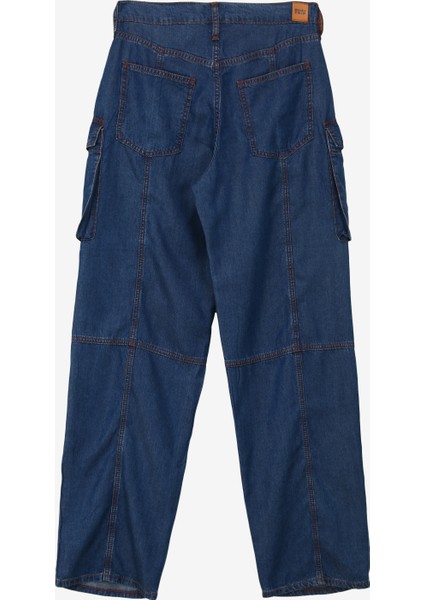 Yüksek Bel Geniş Paça Bol Kesim Koyu Indigo Kadın Denim Pantolon DT10544 fiyatları