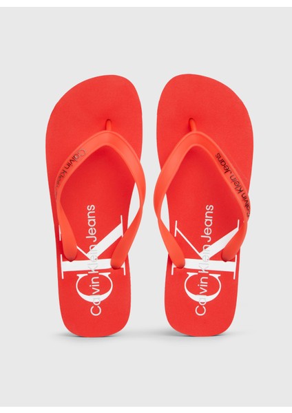 Calvin Klein Beyaz - Turuncu Erkek Plaj Terliği Beach Sandal Monogram Tpu