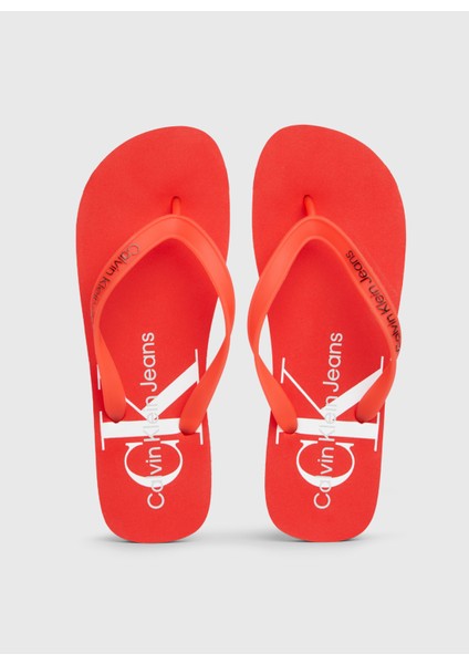 Calvin Klein Beyaz - Turuncu Erkek Plaj Terliği Beach Sandal Monogram Tpu