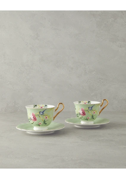 English Home Vanilla New Bone China 4 Parça 2 Kişilik Çay Fincanı Takımı Açık Yeşil