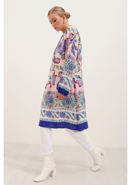 5903 Desenli Viskon Elbise - Mor