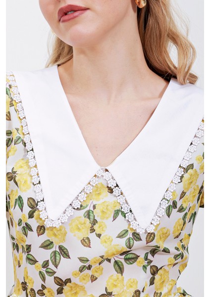 2478 Çiçekli Mini Elbise - Sarı