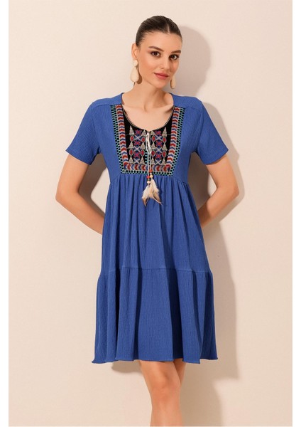 2429 Nakışlı Örme Elbise - Saks fırsatları