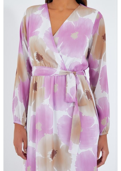 Kadın Pembe Bej Çiçek Desenli Şifon Elbise 2134 fırsatları