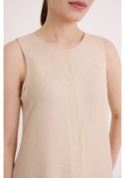 Kadın Bej Mini Keten Elbise 2491 fırsatları