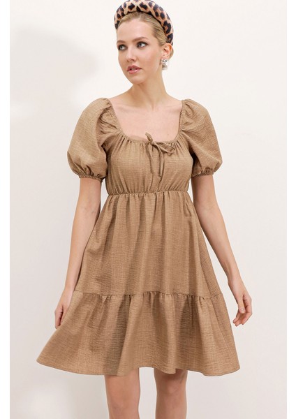 2351 Kloş Poplin Elbise - Camel