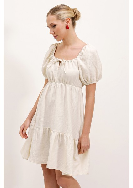 2351 Kloş Poplin Elbise - Ekru