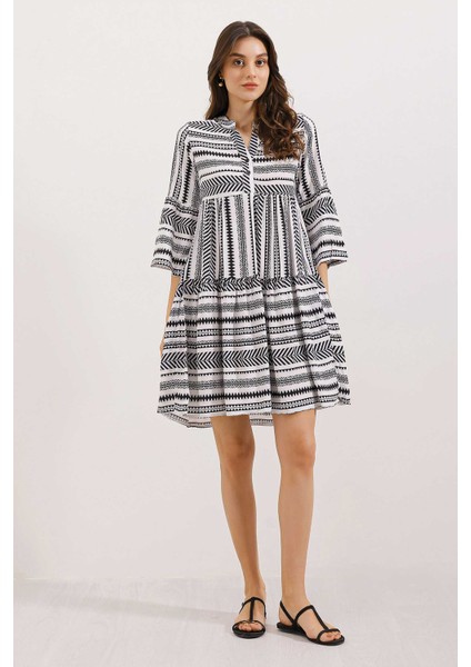 1975 Etnik Desen Elbise - Siyah fiyatları