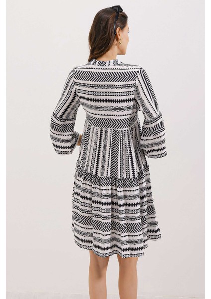 1975 Etnik Desen Elbise - Siyah indirimleri