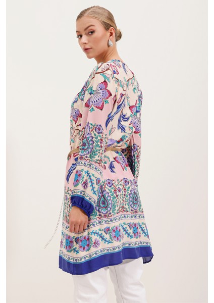 5902 Kemerli Desenli Elbise - Mor fırsatları