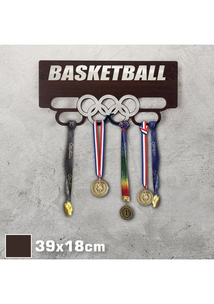 Clever Toys Basketbol Madalya Askısı / Basketball Sporcu Ödül Duvar Askılı Madalyalık Kahverengi Madalya Tutucu