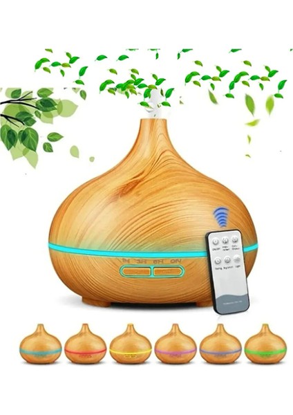 Ultrasonik 550 ml Uzaktan Kumandalı Aroma Difüzörü ve Hava Nemlendirici - 7 Renkli LED Işıklı
