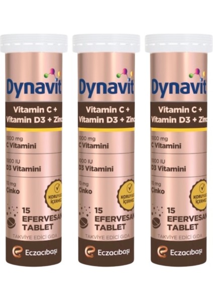 Vitamin C + Vitamin D3 + Çinko 15 Efervesan Tablet 3 Aadet