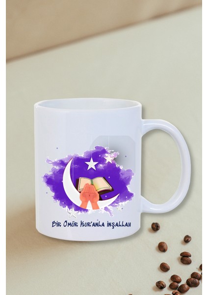 Ramazana Özel Bir Ömür Kur'anla Tasarımlı Hediyelik Kupa Bardak/çay Kahve Kupası