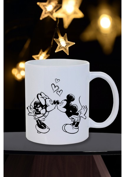 Sevgililer Günü Temalı Mickey And Minnie Mouse Baskılı Hediye Kupa Bardak-Çay-Kahve