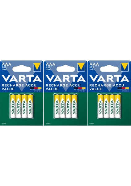 56613 Şarj Edilebilir Value 12 Adet 800MAH Aaa Ince Pil+Saklama Kesesi Hediye