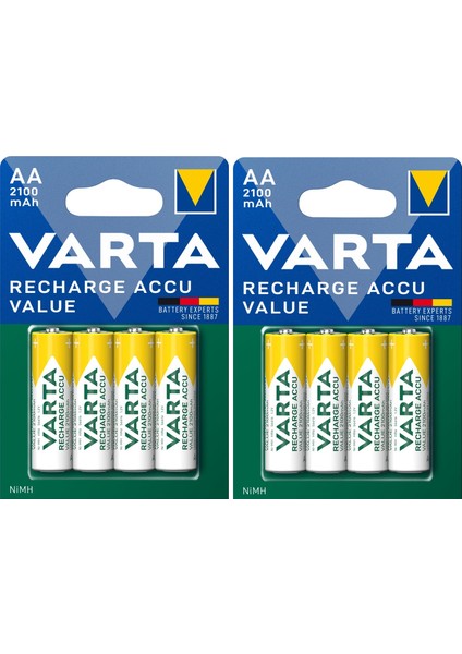 Şarj Edilebilir Value 8X2100MAH Aa KALEM+8X800MAH Aaa Ince Pil+Saklama Kesesi Hediye fiyatları