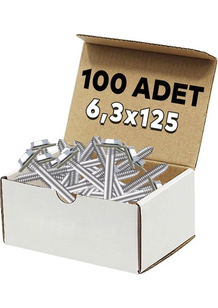 Betofast Vidası 6.3X125 mm Paket 100 Adet Sivri Uçlu Çatı Panel Beton Tahta Mdf Ağaç Vidası