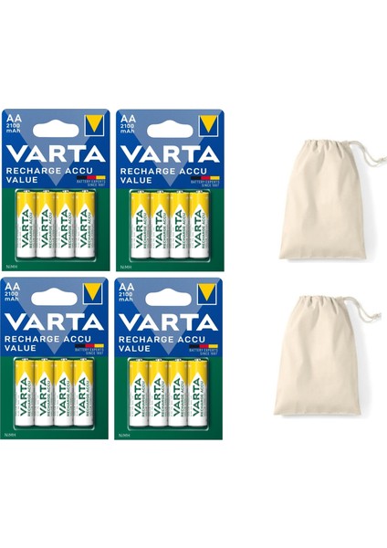 56616 Şarj Edilebilir Value 16 Adet 2100MAH Aa Kalem Pil+Saklama Kesesi Hediye