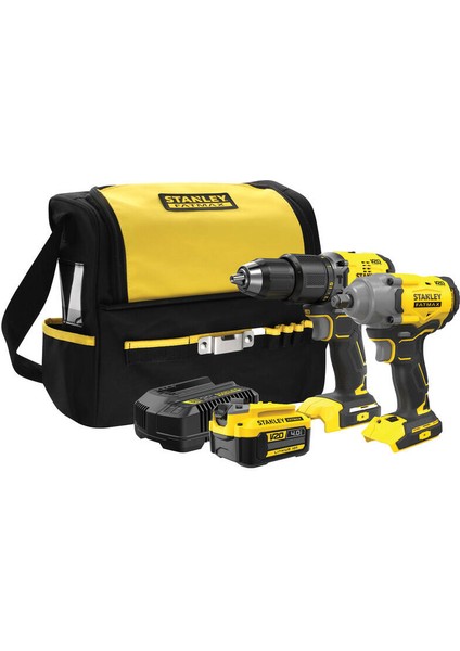 Kömürsüz 2'li Set 18V Stanley® Fatmax® V20, Darbeli Matkap, + Kömürsüz Somun Sıkma, 1X4AH Akü + Şarj Cihazı + Soft Çanta