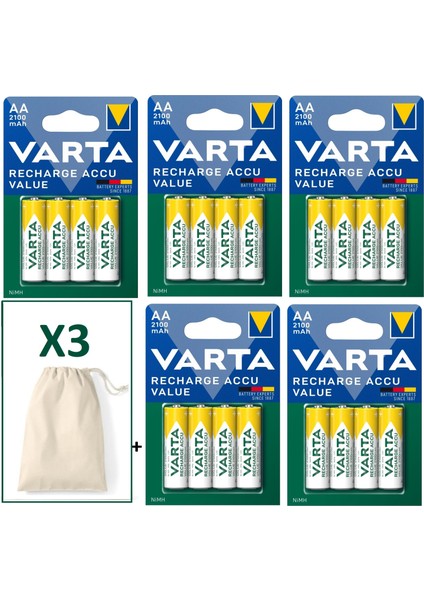 56616 Şarj Edilebilir Value 20 Adet 2100MAH Aa Kalem Pil+Saklama Kesesi Hediye