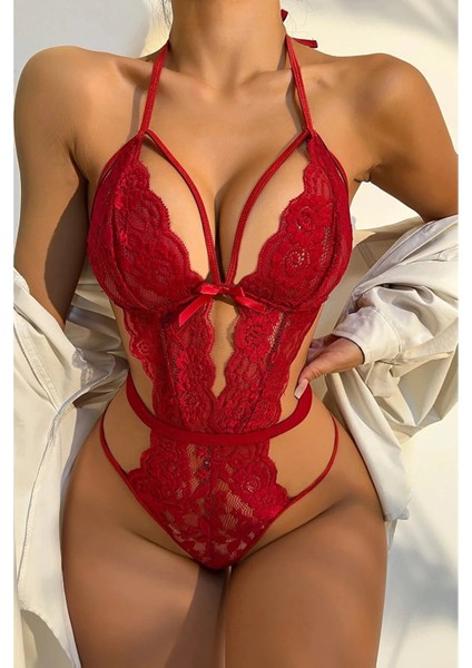 Mlvx Şık Kırmızı Dantelli Babydoll Gecelik 1302 Mlvx Blsm