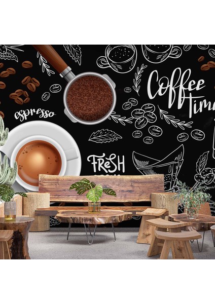 Fincan ve Cezve Temalı Duvar Kağıdı Baskı