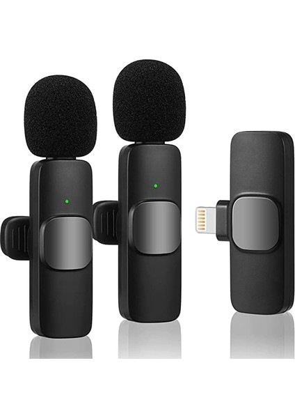 K9L2 IPhone Lightning Wireless Kablosuz Mikrofon Çiftli Siyah Yaka Mikrofonu